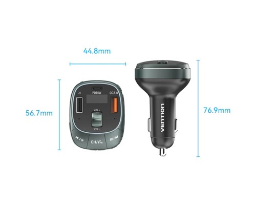 FM модулятор Vention PD 54W 3-Port USB (C+A+A) LED/USB Flash/Bluetooth, вольтметр (FFLB0)
