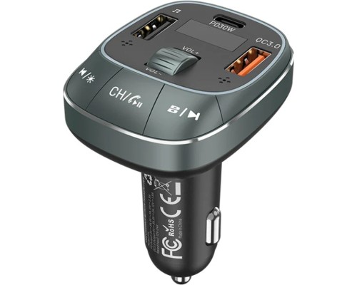 FM модулятор Vention PD 54W 3-Port USB (C+A+A) LED/USB Flash/Bluetooth, вольтметр (FFLB0)