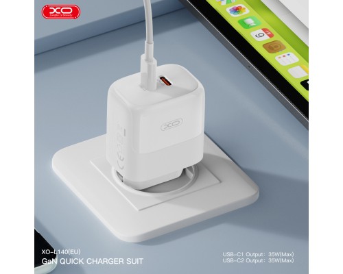Зарядний пристрій XO L140 35W 2xUSB-C PD White (L140_White)
