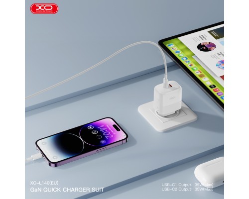 Зарядний пристрій XO L140 35W 2xUSB-C PD White (L140_White)