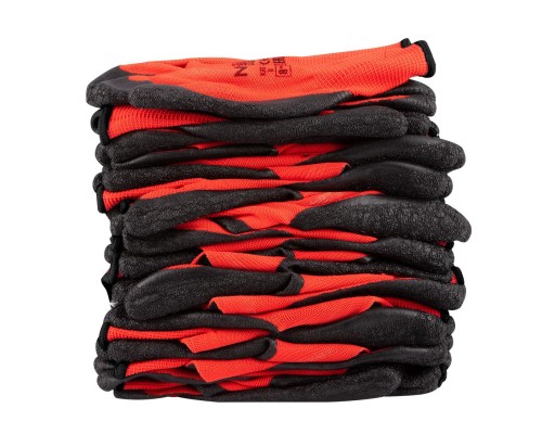 Захисні рукавиці Neo Tools комплект 12шт, поліестер з латексним покриттям, р.11, червоно-чорний (97-645-11)