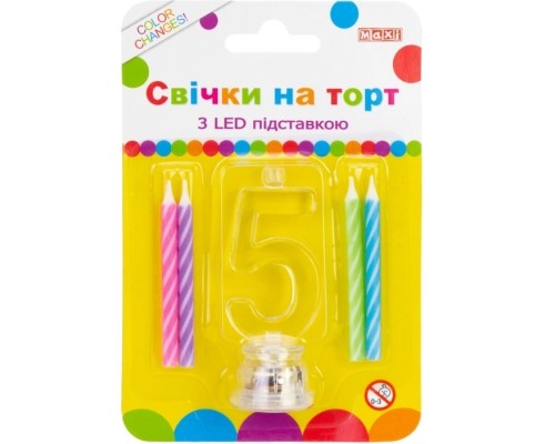 Свічка Maxi 4 шт. на торт з LED підставкою 