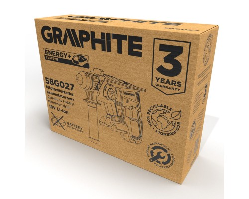 Перфоратор Graphite Energy+ SDS-plus, 18V, 2.2Дж, 2.26кг (без АКБ та ЗП) (58G027)