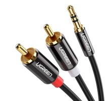 Кабель мультимедійний 3.5mm M to 2xRCA M 1.0m AV116 black Ugreen (10749)