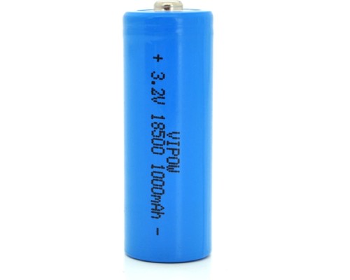 Акумулятор 18500 1000mAh, LiFePO4, TipTop, 3.2V, Blue Vipow (IFR18500-600mAhTT)