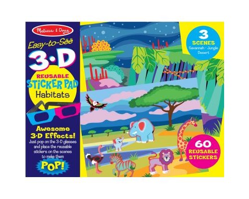 Набір для творчості Melissa&Doug Багаторазові 3D наліпки з окулярами Місця існування тварин (MD9376)