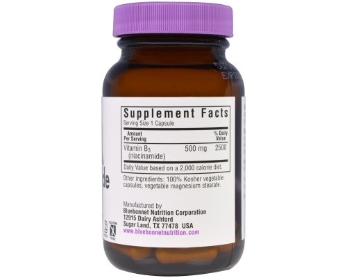 Вітамін Bluebonnet Nutrition Ніацинамід (B3) 500мг, 60 гелевих капсул (BLB0466)