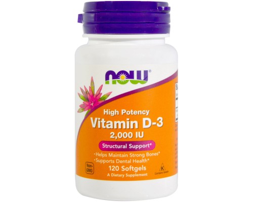 Вітамін Now Foods Вітамін D-3 2000IU, 120 желатинових капсул (NOW-00367)