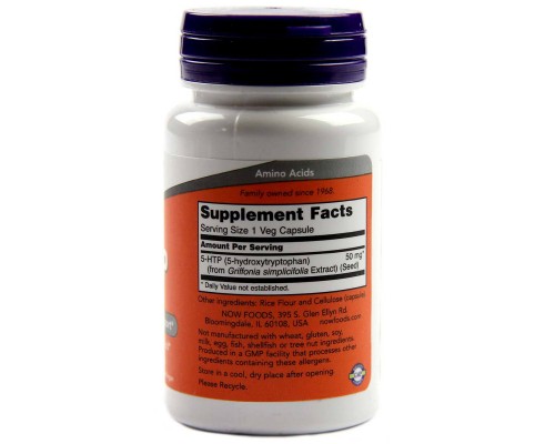 Амінокислота Now Foods 5-HTP (гідроксітріптофан), 50 мг, 30 вегетаріанських капсул (NOW-00097) 