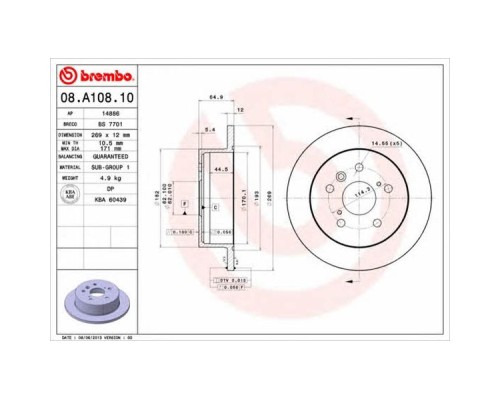 Гальмівний диск Brembo 08.A108.10
