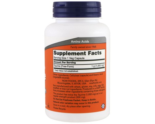 Амінокислота Now Foods Таурин 1000мг, 100 вегетарианских капсул (NOW-00142)