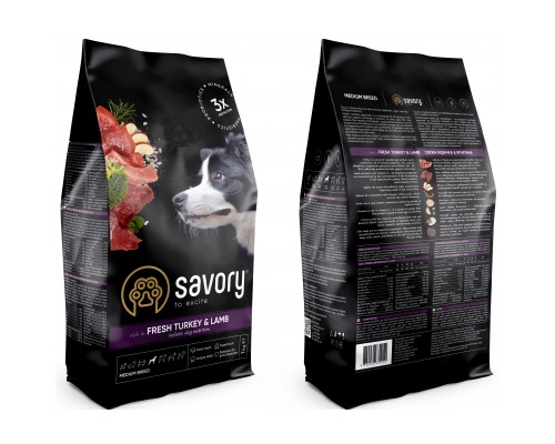 Сухий корм для собак Savory Medium Breed rich in Fresh Turkey and Lamb 1 кг (4820232630259)