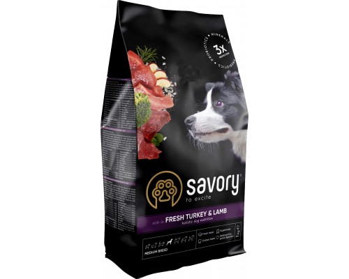 Сухий корм для собак Savory Medium Breed rich in Fresh Turkey and Lamb 1 кг (4820232630259)