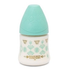 Пляшечка для годування Suavinex Couture з круглою соскою повільний потік 150 мл зелена (304125)