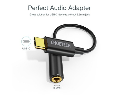 Перехідник USB-C to 3.5m stereo-audio (CDLA) Choetech (AUX003-BK)