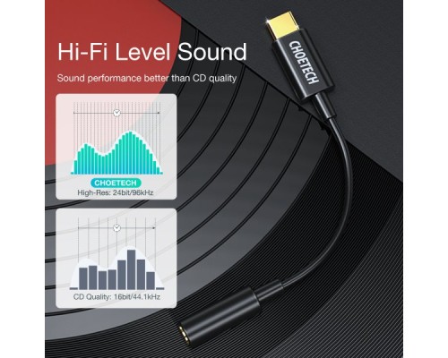 Перехідник USB-C to 3.5m stereo-audio (CDLA) Choetech (AUX003-BK)