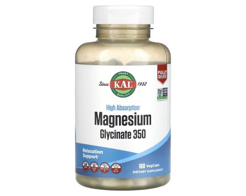 Мінерали KAL Магній Гліцинат високої засвоюваності, 350 мг, High Absorption M (CAL-39022)