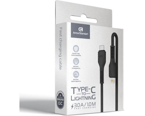 Дата кабель USB-C to Lightning 1.0m AR88 3A Black Armorstandart (ARM65287) Дата кабель USB-C to Lightning 1.0m AR88 3A Black Armorstandart (ARM65287)