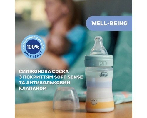 Пляшечка для годування Chicco Well-Being Colors з силіконовою соскою 0м+ 150 мл М'ятна (28611.21)