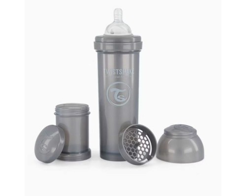 Пляшечка для годування Twistshake Pearl Grey 330 мл, антиколікова, силіконова (78390)