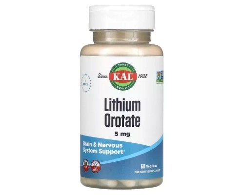 Мінерали KAL Літій оротат, 5 мг, Lithium Orotate, 60 вегетаріанських капсул (CAL-38038)