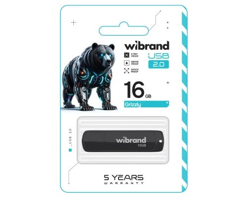USB флеш накопичувач Wibrand 16GB Grizzly Black USB 2.0 (WI2.0/GR16P3B) 
