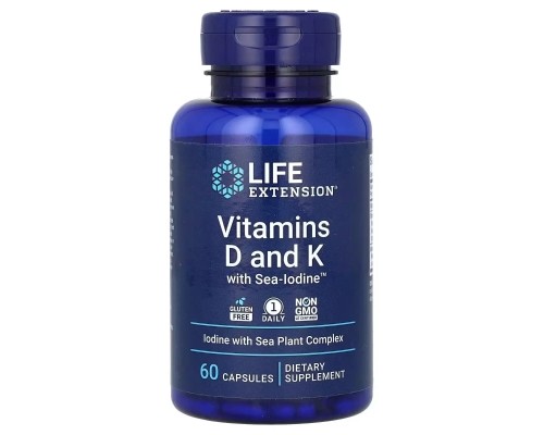 Вітамін Life Extension Вітамін D і K з морським йодом, Vitamins D and K with Sea-Iodine, 60 капсу (LEX-20406)