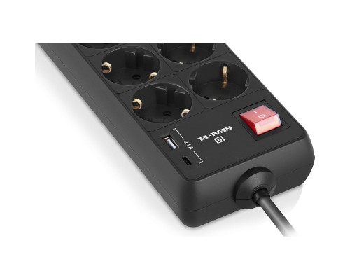 Мережевий фільтр живлення REAL-EL RS-PROTECT 805 3m, black (EL122300043)