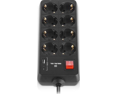 Мережевий фільтр живлення REAL-EL RS-PROTECT 805 3m, black (EL122300043)