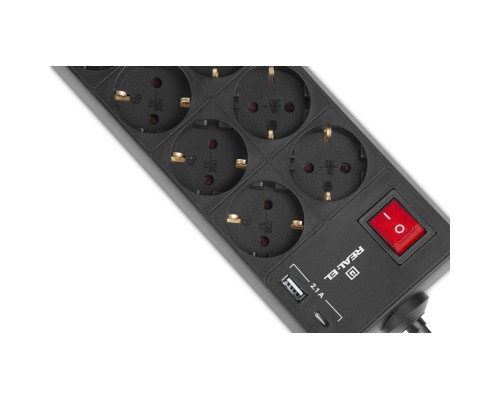 Мережевий фільтр живлення REAL-EL RS-PROTECT 805 3m, black (EL122300043)
