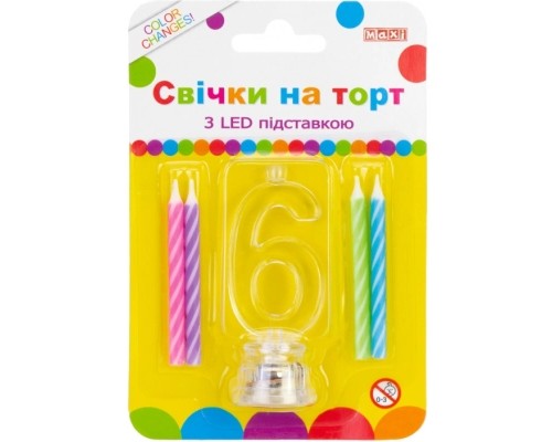 Свічка Maxi 4 шт. на торт з LED підставкою 