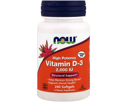 Вітамін Now Foods Вітамін D-3 2000IU, 240 желатинових капсул (NOW-00377)