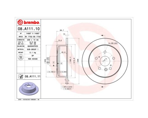 Гальмівний диск Brembo 08.A111.11