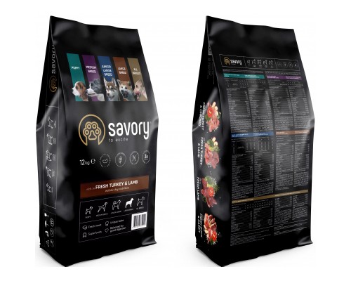 Сухий корм для собак Savory Medium Breed rich in Fresh Turkey and Lamb 12 кг (4820232630273)