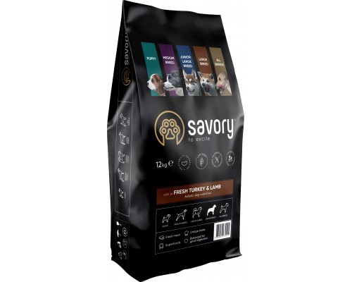 Сухий корм для собак Savory Medium Breed rich in Fresh Turkey and Lamb 12 кг (4820232630273)