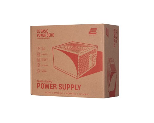 Блок живлення 2E BASIC POWER (400W), 80, 120mm, 1xMB 24pin(20+4), 1xCPU 8pin(4+4), 3xMolex, 4xSATA, 1xPCIe 8pin( (2E-BP400-120APFC)