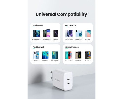 Зарядний пристрій Ugreen 2xUSB 40W PD (2xType-C) PD CD243 White (10343)