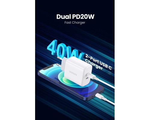Зарядний пристрій Ugreen 2xUSB 40W PD (2xType-C) PD CD243 White (10343)