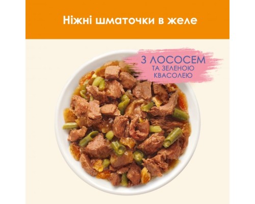 Вологий корм для кішок Purina Cat Chow Adult з лососем і зеленою квасолею в желе 85г (7613036595063) Вологий корм для кішок Purina Cat Chow Adult з лососем і зеленою квасолею в желе 85г (7613036595063)
