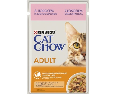 Вологий корм для кішок Purina Cat Chow Adult з лососем і зеленою квасолею в желе 85г (7613036595063) Вологий корм для кішок Purina Cat Chow Adult з лососем і зеленою квасолею в желе 85г (7613036595063)