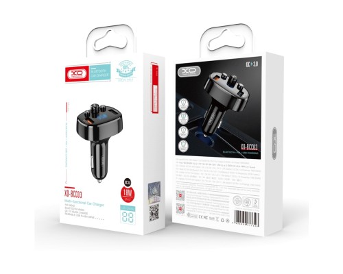 FM модулятор XO XO-BCC03 Car Charger 18W Bluetooth+QC3.0 Quick Charger Black (XO-BCC03) 