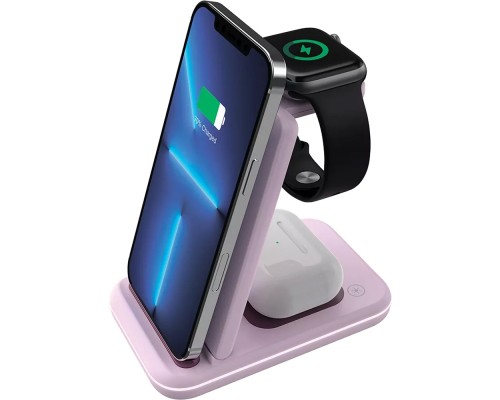 Зарядний пристрій Canyon WS-304 Foldable 3in1 Wireless charger Iced Pink (CNS-WCS304IP)