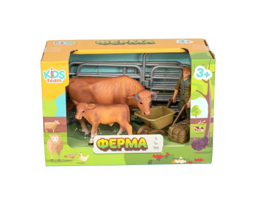 Фігурка Kids Team набір Ферма фермер, рудий бик і теля (Q9899-X10_2)