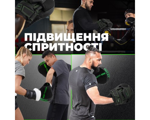 Лапи боксерські PowerPlay 3044 Pro Carbon Ultra Series Чорно-Зелені (PP_3044_Bl/Green)