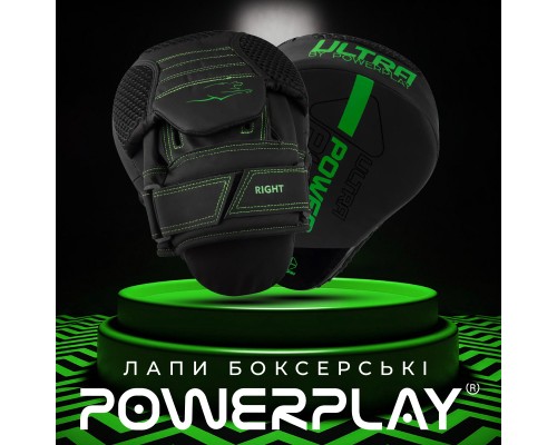 Лапи боксерські PowerPlay 3044 Pro Carbon Ultra Series Чорно-Зелені (PP_3044_Bl/Green)