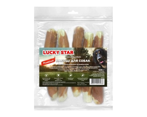 Ласощі для собак Lucky Star великий брикет з м`ясом курки 24-25 см 500 г (4820112457938)