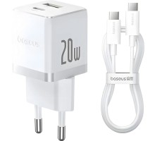 Зарядний пристрій Baseus 1xUSB-C 20W + 1xUSB white + cable USB-C to USB-C 60W 1.0m (P10111608213-01)