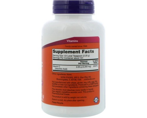 Вітамін Now Foods Вітамін С, Кристали, Vitamin C Crystals, 8 oz (227 гр) (NOW-00790)