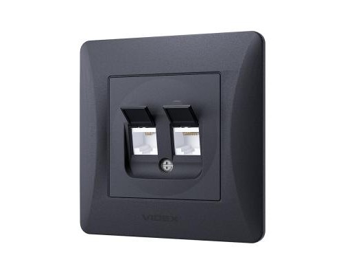 Комп'ютерна розетка Videx BINERA CAT6 + CAT3 подвійна черн (VF-BNSK2PC6TF3-BG)
