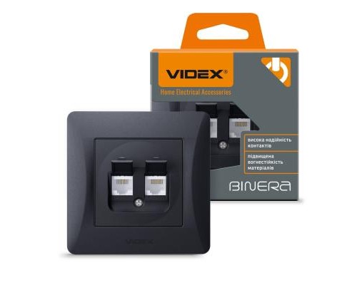 Комп'ютерна розетка Videx BINERA CAT6 + CAT3 подвійна черн (VF-BNSK2PC6TF3-BG)